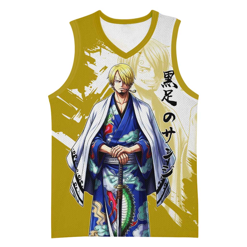Vinsmoke Sanji - Wano Arc Samurai Style Basketball Jersey Sanji in Traditional Kimono - One Piece Wano Edition