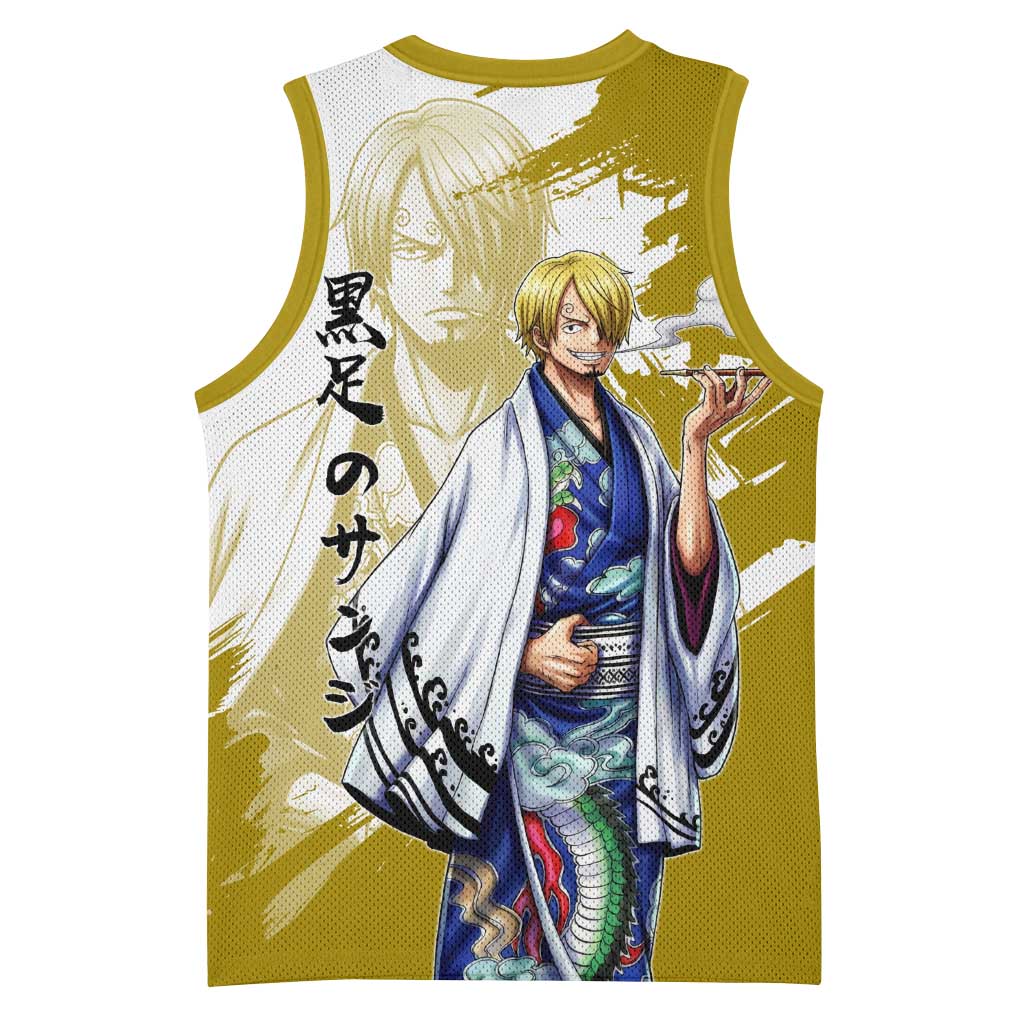 Vinsmoke Sanji - Wano Arc Samurai Style Basketball Jersey Sanji in Traditional Kimono - One Piece Wano Edition