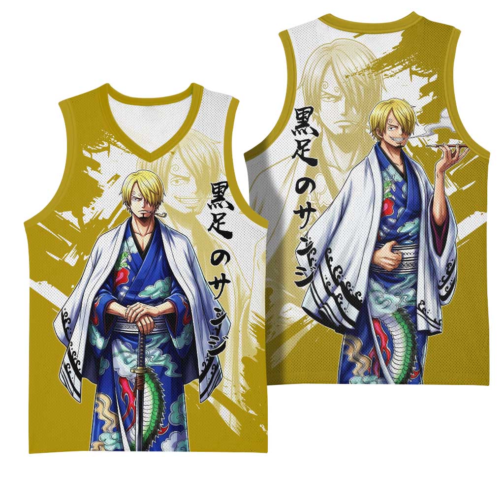 Vinsmoke Sanji - Wano Arc Samurai Style Basketball Jersey Sanji in Traditional Kimono - One Piece Wano Edition