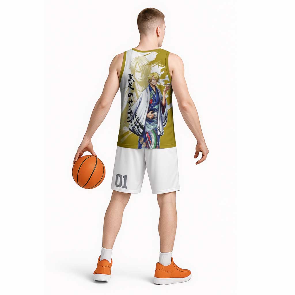 Vinsmoke Sanji - Wano Arc Samurai Style Basketball Jersey Sanji in Traditional Kimono - One Piece Wano Edition