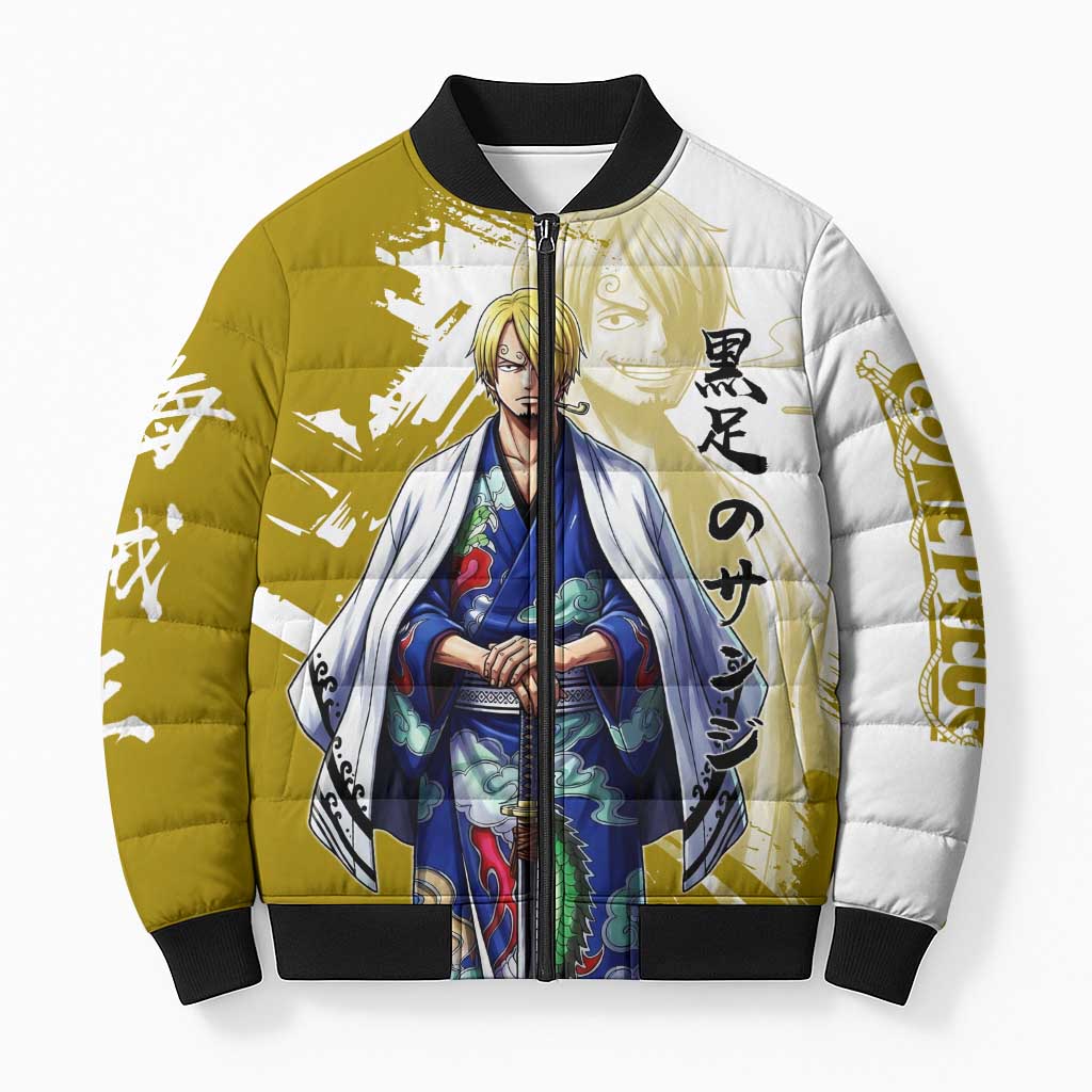 Vinsmoke Sanji - Wano Arc Samurai Style Bomber Puffer Jacket Sanji in Traditional Kimono - One Piece Wano Edition