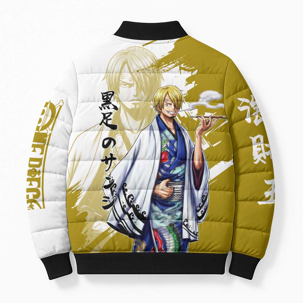 Vinsmoke Sanji - Wano Arc Samurai Style Bomber Puffer Jacket Sanji in Traditional Kimono - One Piece Wano Edition