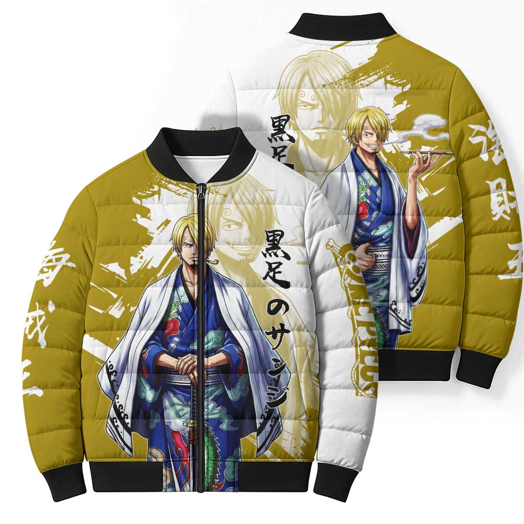 Vinsmoke Sanji - Wano Arc Samurai Style Bomber Puffer Jacket Sanji in Traditional Kimono - One Piece Wano Edition