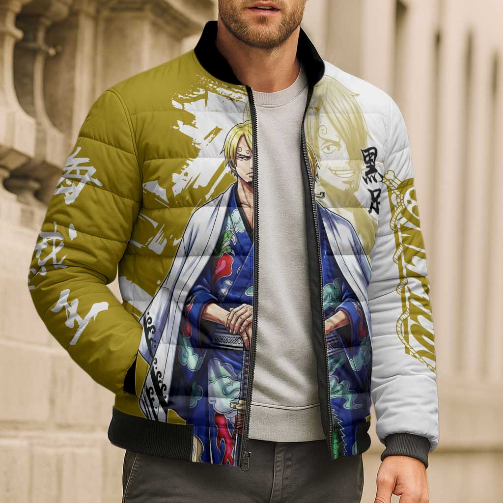 Vinsmoke Sanji - Wano Arc Samurai Style Bomber Puffer Jacket Sanji in Traditional Kimono - One Piece Wano Edition
