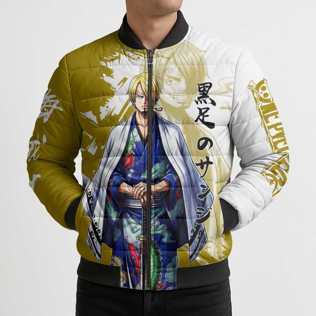 Vinsmoke Sanji - Wano Arc Samurai Style Bomber Puffer Jacket Sanji in Traditional Kimono - One Piece Wano Edition