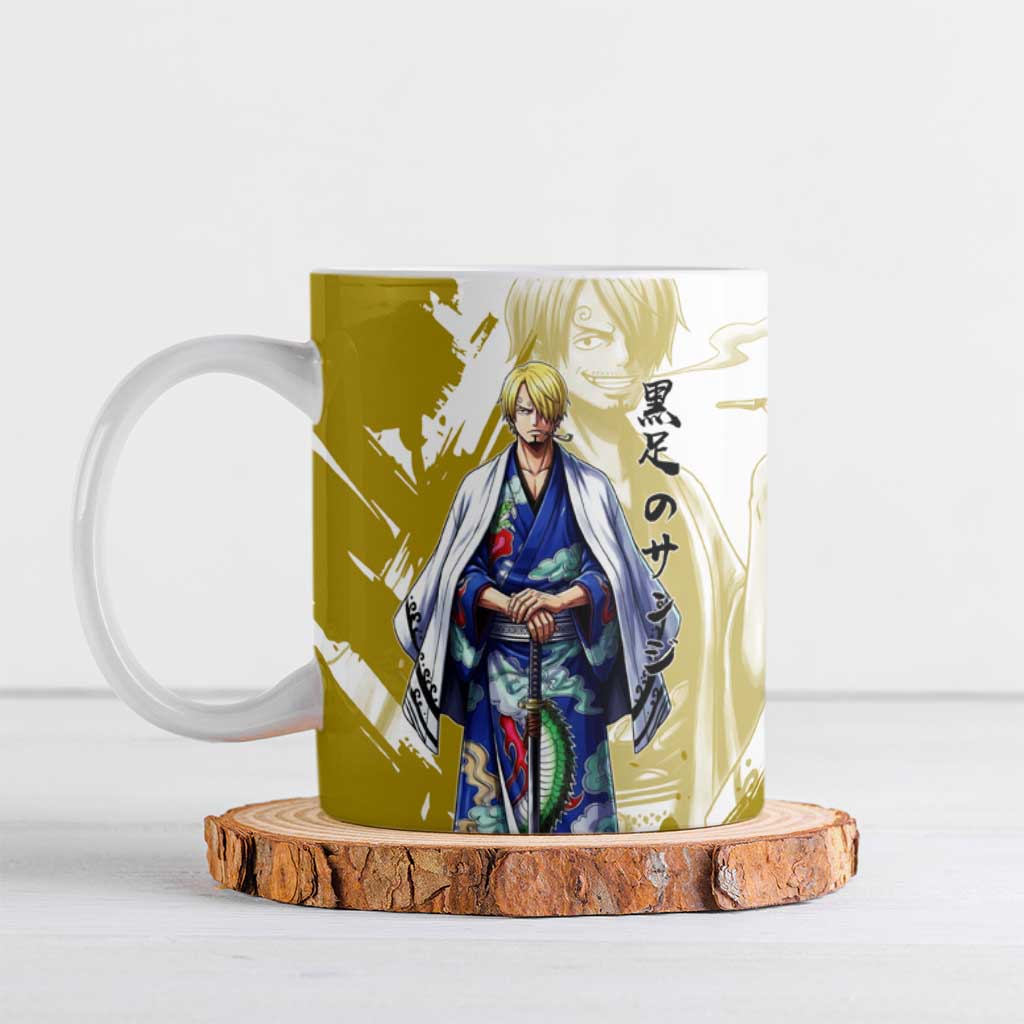 Vinsmoke Sanji - Wano Arc Samurai Style Ceramic Mug Sanji in Traditional Kimono - One Piece Wano Edition