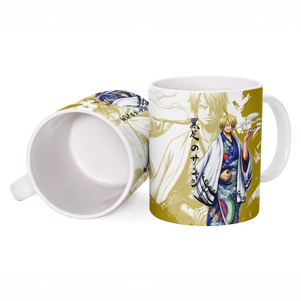 Vinsmoke Sanji - Wano Arc Samurai Style Ceramic Mug Sanji in Traditional Kimono - One Piece Wano Edition