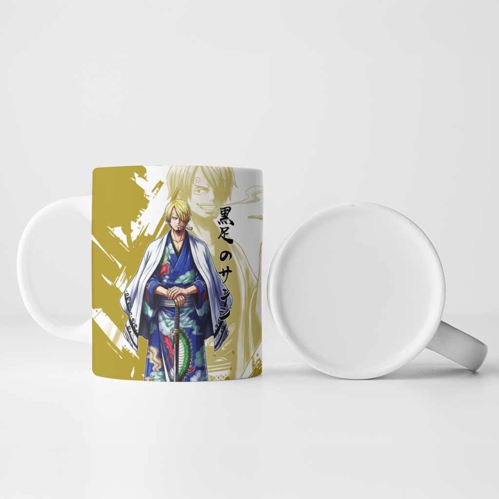 Vinsmoke Sanji - Wano Arc Samurai Style Ceramic Mug Sanji in Traditional Kimono - One Piece Wano Edition