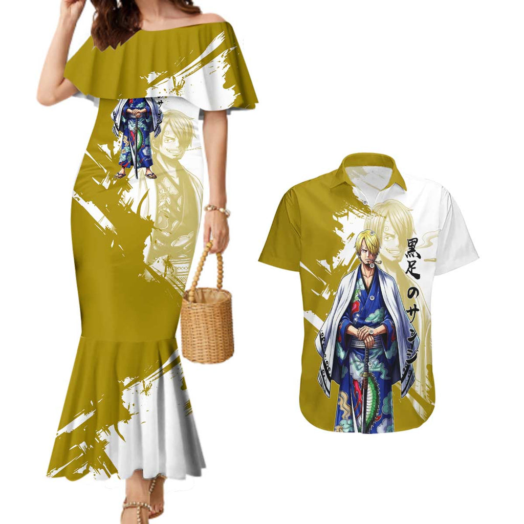 Vinsmoke Sanji - Wano Arc Samurai Style Couples Matching Mermaid Dress and Hawaiian Shirt Sanji in Traditional Kimono - One Piece Wano Edition