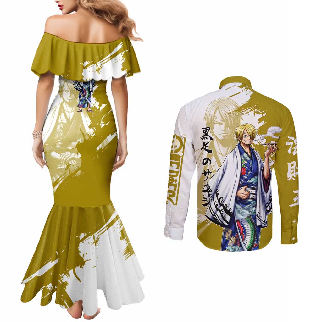 Vinsmoke Sanji - Wano Arc Samurai Style Couples Matching Mermaid Dress and Long Sleeve Button Shirt Sanji in Traditional Kimono - One Piece Wano Edition