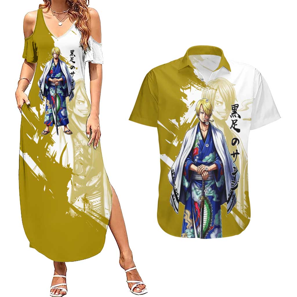 Vinsmoke Sanji - Wano Arc Samurai Style Couples Matching Summer Maxi Dress and Hawaiian Shirt Sanji in Traditional Kimono - One Piece Wano Edition