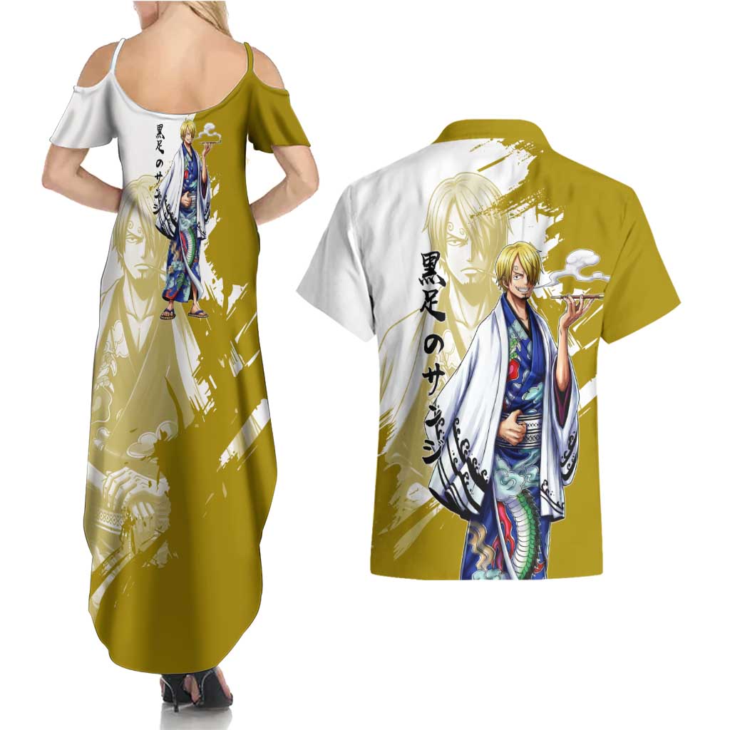 Vinsmoke Sanji - Wano Arc Samurai Style Couples Matching Summer Maxi Dress and Hawaiian Shirt Sanji in Traditional Kimono - One Piece Wano Edition
