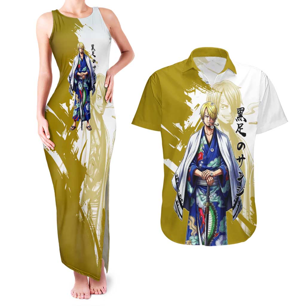 Vinsmoke Sanji - Wano Arc Samurai Style Couples Matching Tank Maxi Dress and Hawaiian Shirt Sanji in Traditional Kimono - One Piece Wano Edition
