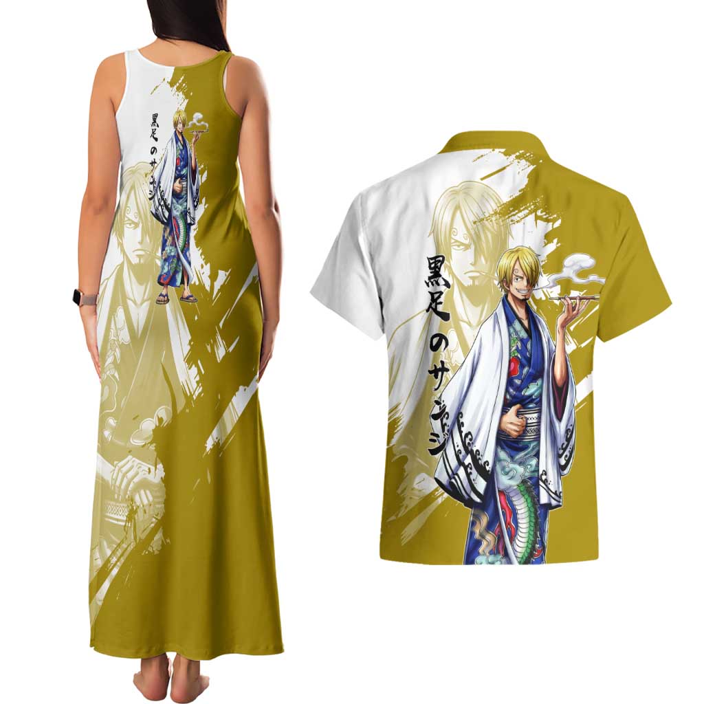 Vinsmoke Sanji - Wano Arc Samurai Style Couples Matching Tank Maxi Dress and Hawaiian Shirt Sanji in Traditional Kimono - One Piece Wano Edition