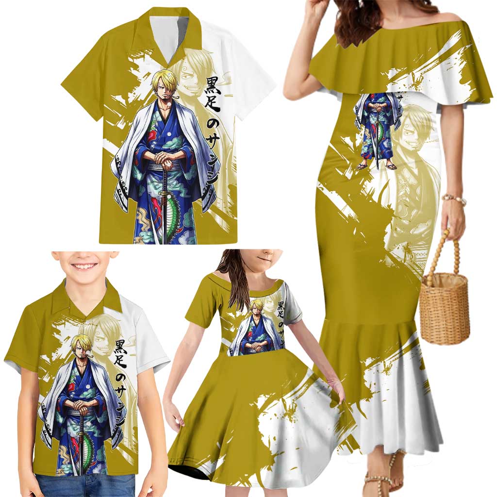 Vinsmoke Sanji - Wano Arc Samurai Style Family Matching Mermaid Dress and Hawaiian Shirt Sanji in Traditional Kimono - One Piece Wano Edition
