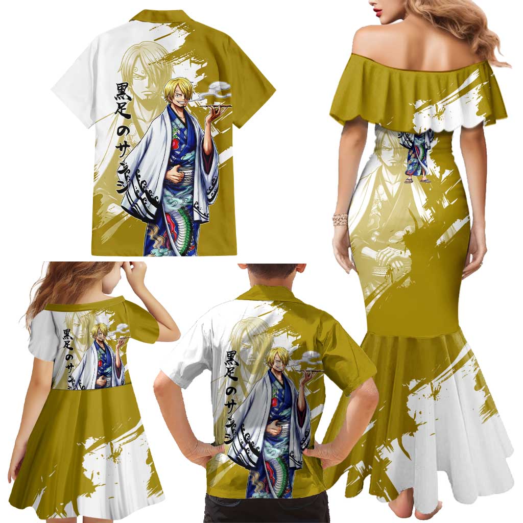 Vinsmoke Sanji - Wano Arc Samurai Style Family Matching Mermaid Dress and Hawaiian Shirt Sanji in Traditional Kimono - One Piece Wano Edition
