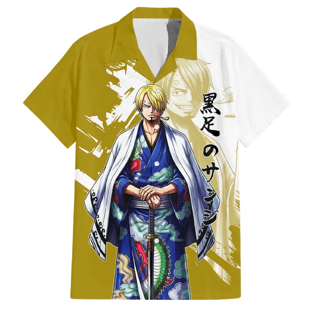 Vinsmoke Sanji - Wano Arc Samurai Style Family Matching Off Shoulder Short Dress and Hawaiian Shirt Sanji in Traditional Kimono - One Piece Wano Edition