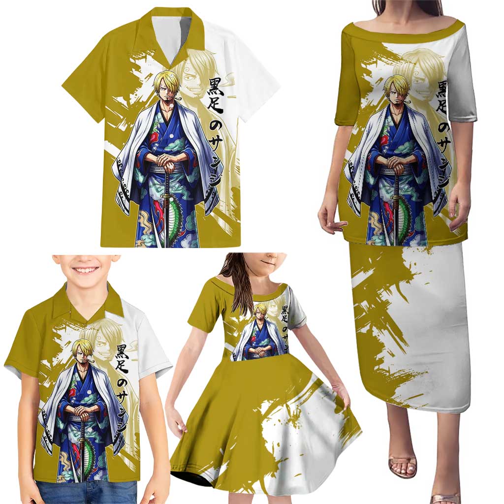 Vinsmoke Sanji - Wano Arc Samurai Style Family Matching Puletasi and Hawaiian Shirt Sanji in Traditional Kimono - One Piece Wano Edition