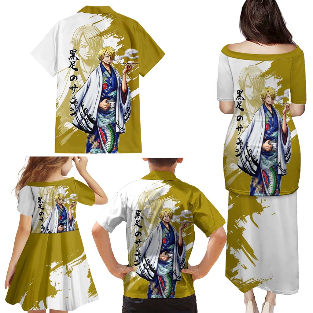 Vinsmoke Sanji - Wano Arc Samurai Style Family Matching Puletasi and Hawaiian Shirt Sanji in Traditional Kimono - One Piece Wano Edition