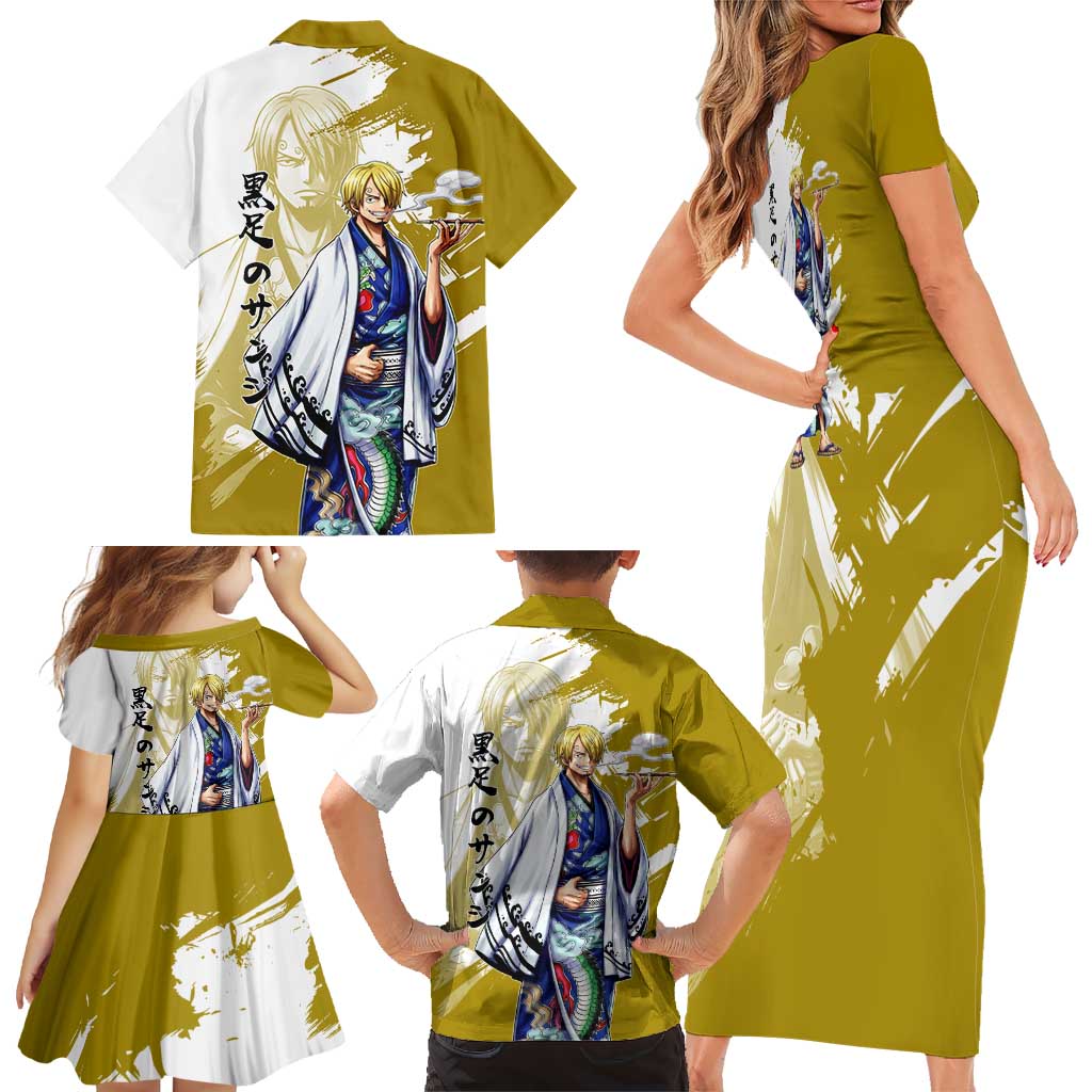 Vinsmoke Sanji - Wano Arc Samurai Style Family Matching Short Sleeve Bodycon Dress and Hawaiian Shirt Sanji in Traditional Kimono - One Piece Wano Edition