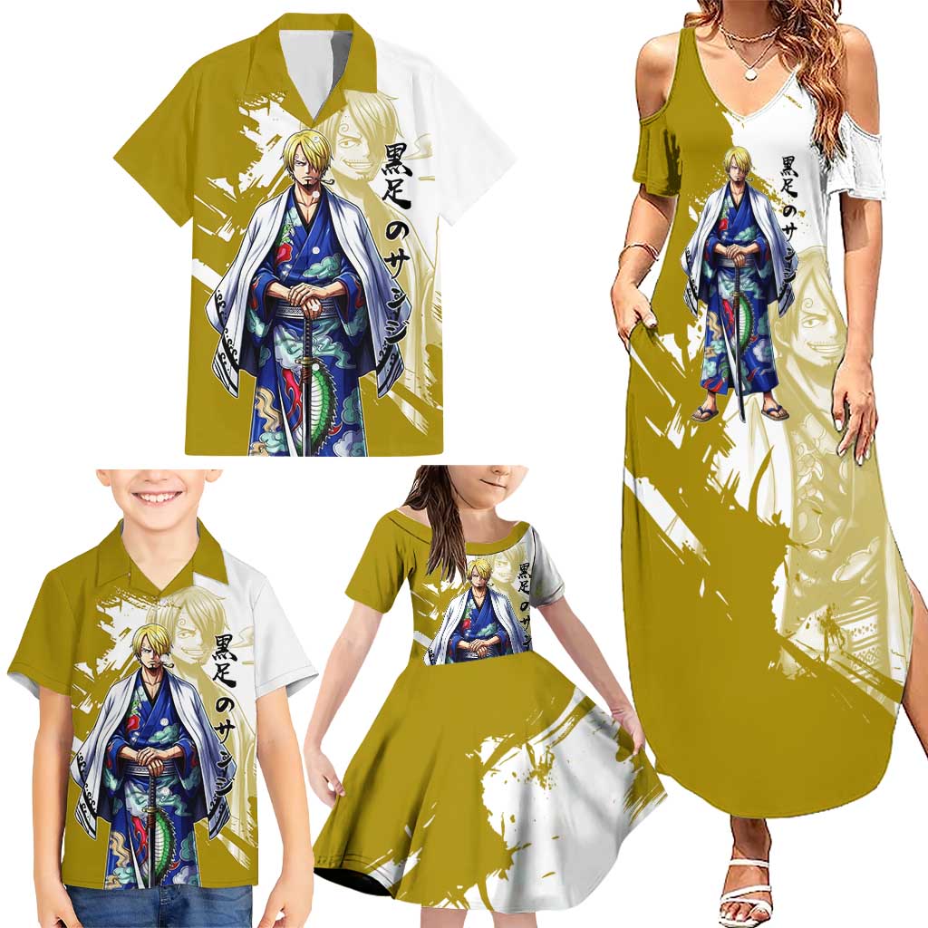 Vinsmoke Sanji - Wano Arc Samurai Style Family Matching Summer Maxi Dress and Hawaiian Shirt Sanji in Traditional Kimono - One Piece Wano Edition