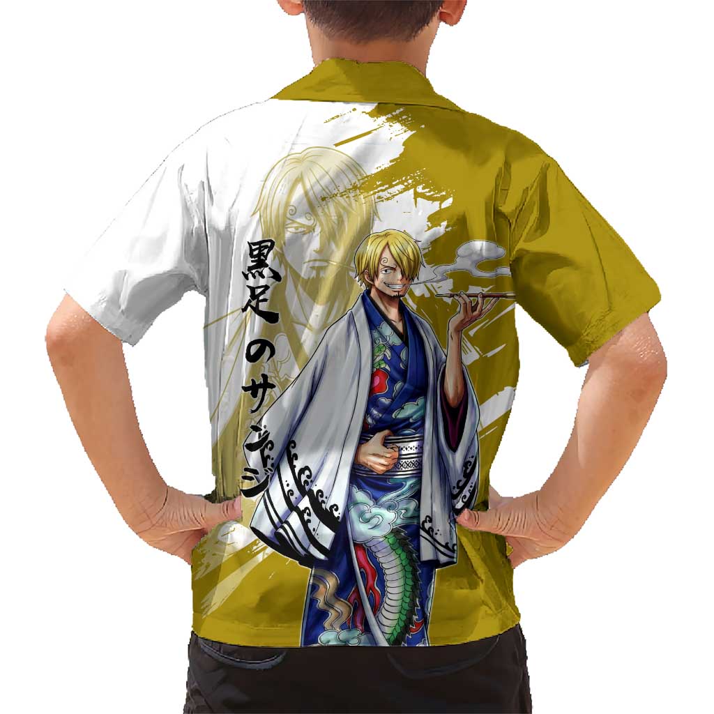 Vinsmoke Sanji - Wano Arc Samurai Style Family Matching Summer Maxi Dress and Hawaiian Shirt Sanji in Traditional Kimono - One Piece Wano Edition