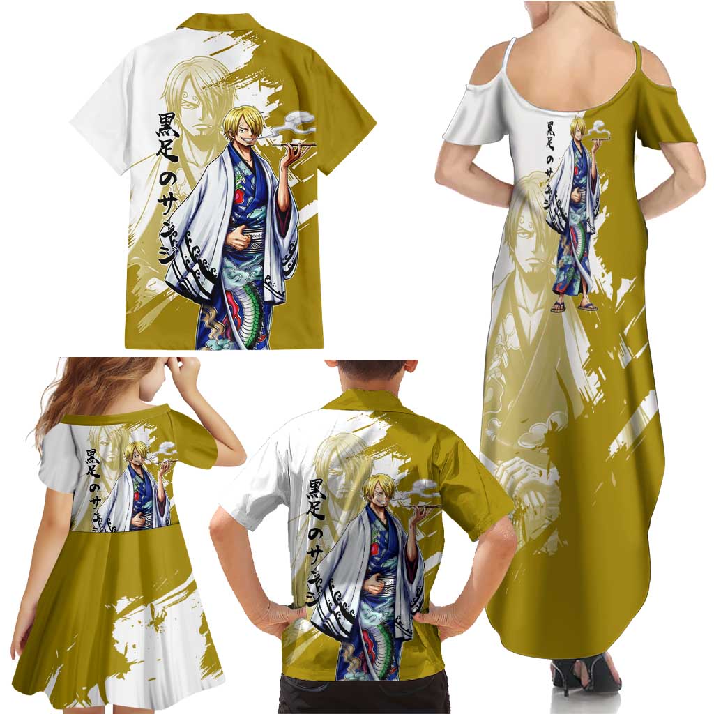 Vinsmoke Sanji - Wano Arc Samurai Style Family Matching Summer Maxi Dress and Hawaiian Shirt Sanji in Traditional Kimono - One Piece Wano Edition