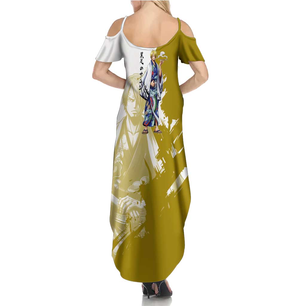 Vinsmoke Sanji - Wano Arc Samurai Style Family Matching Summer Maxi Dress and Hawaiian Shirt Sanji in Traditional Kimono - One Piece Wano Edition