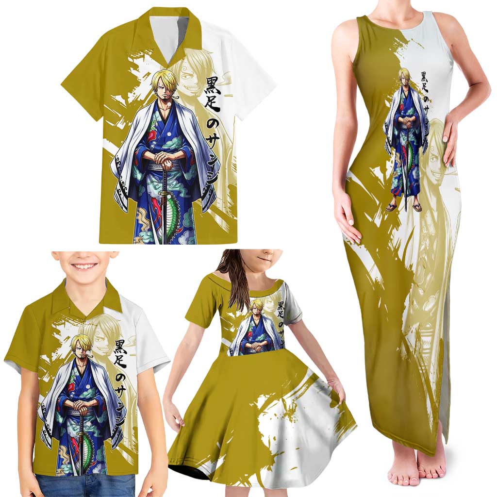 Vinsmoke Sanji - Wano Arc Samurai Style Family Matching Tank Maxi Dress and Hawaiian Shirt Sanji in Traditional Kimono - One Piece Wano Edition