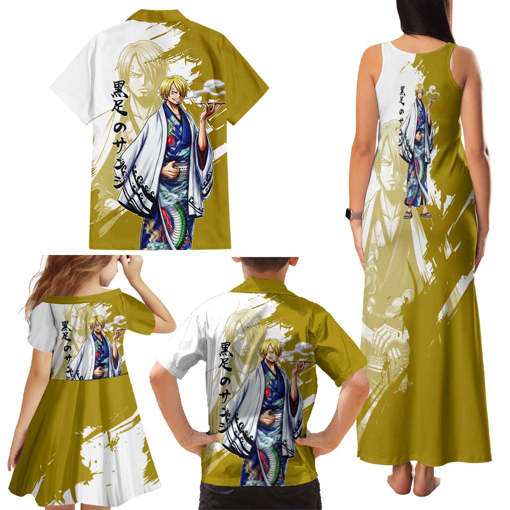 Vinsmoke Sanji - Wano Arc Samurai Style Family Matching Tank Maxi Dress and Hawaiian Shirt Sanji in Traditional Kimono - One Piece Wano Edition