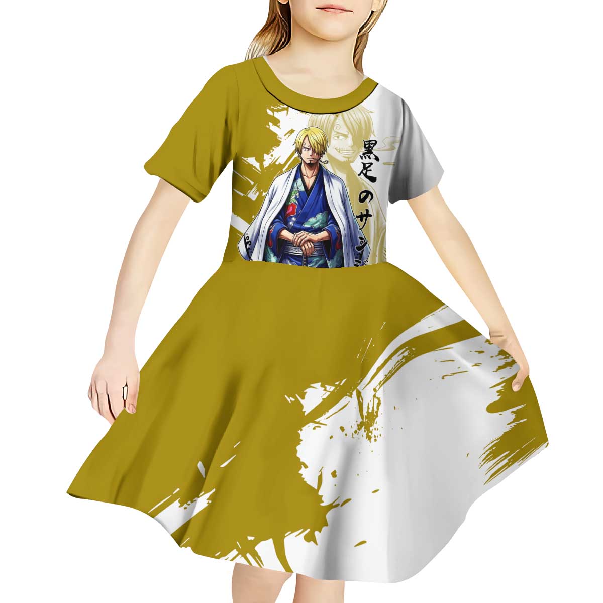 Vinsmoke Sanji - Wano Arc Samurai Style Kid Short Sleeve Dress Sanji in Traditional Kimono - One Piece Wano Edition
