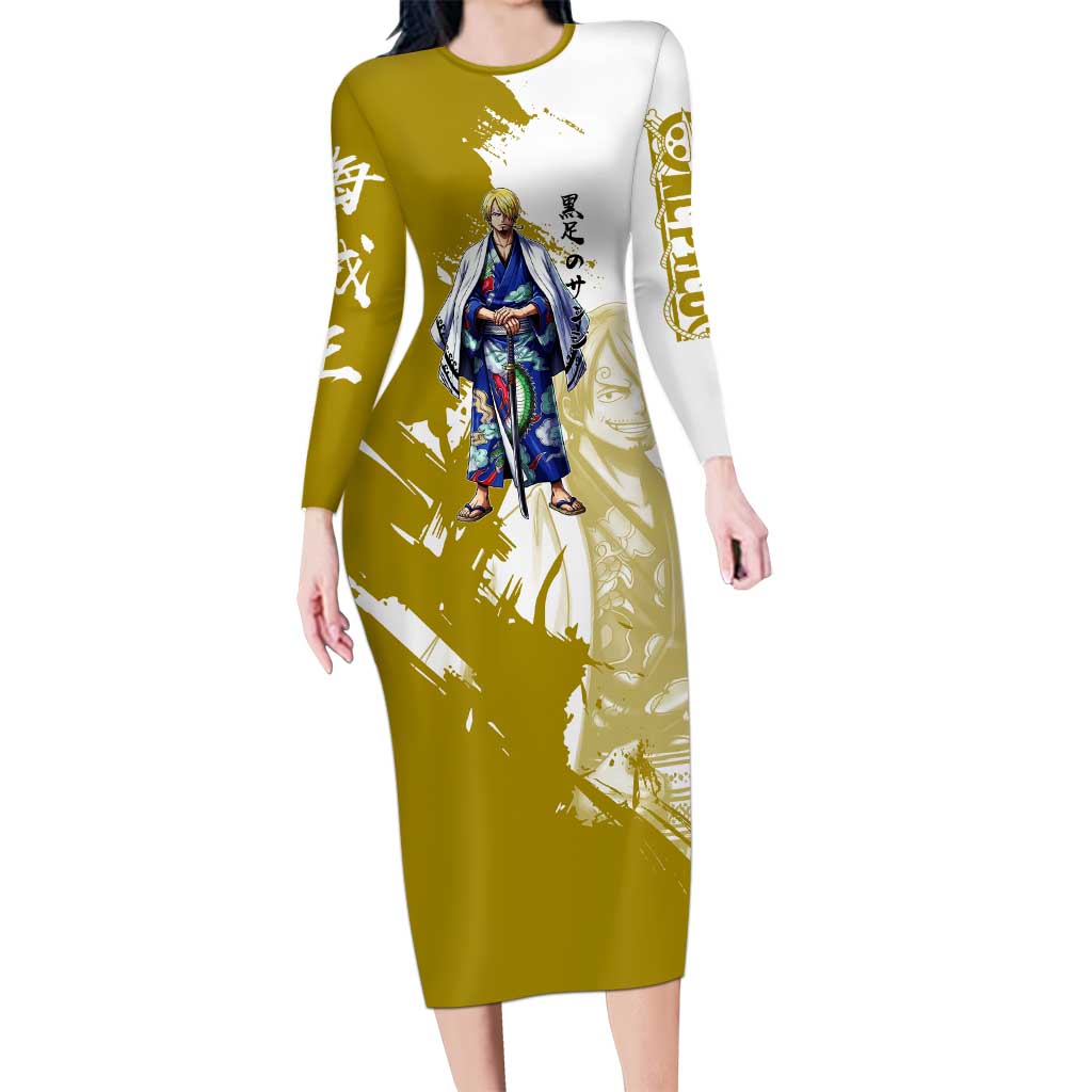 Vinsmoke Sanji - Wano Arc Samurai Style Long Sleeve Bodycon Dress Sanji in Traditional Kimono - One Piece Wano Edition
