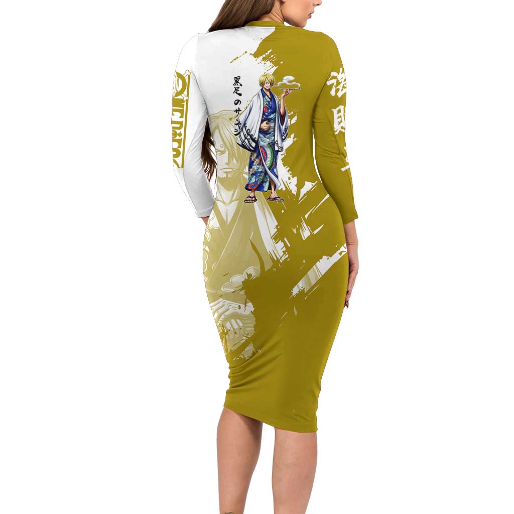 Vinsmoke Sanji - Wano Arc Samurai Style Long Sleeve Bodycon Dress Sanji in Traditional Kimono - One Piece Wano Edition