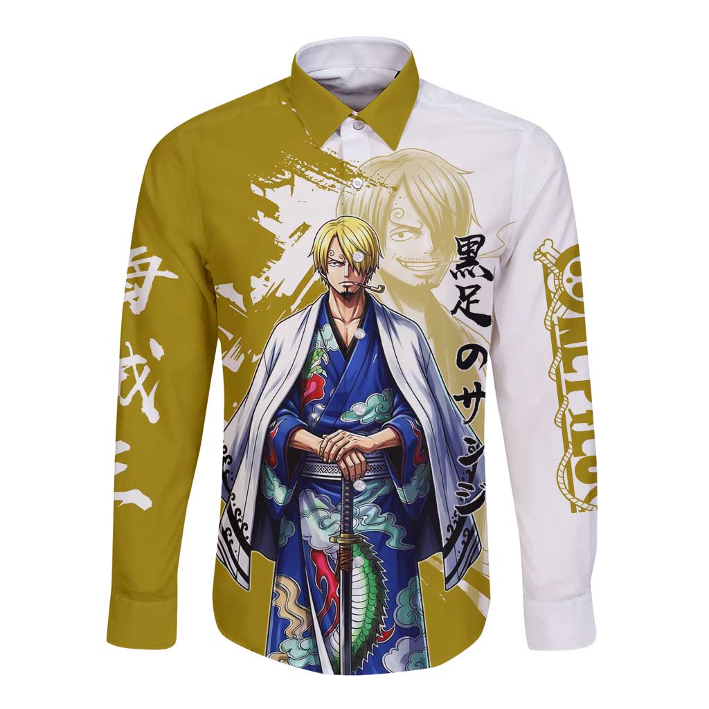 Vinsmoke Sanji - Wano Arc Samurai Style Long Sleeve Button Shirt Sanji in Traditional Kimono - One Piece Wano Edition