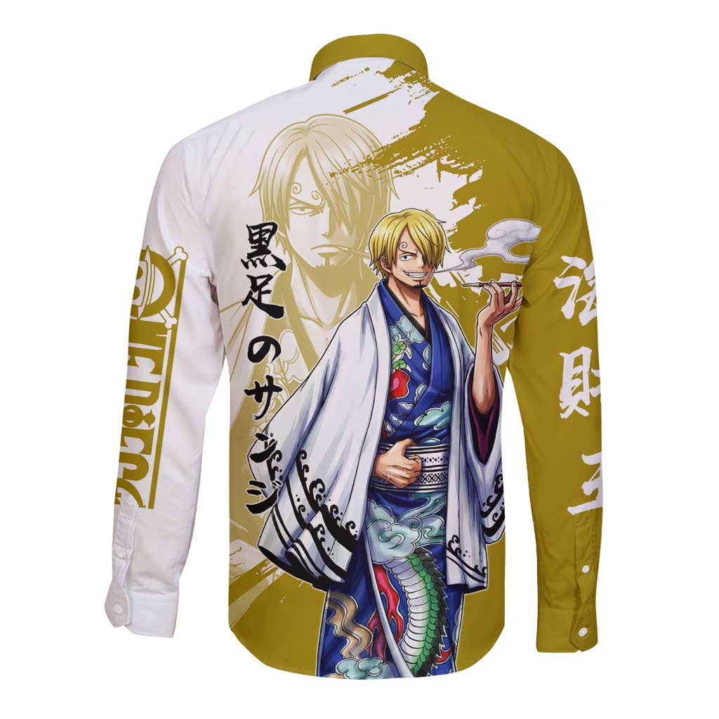 Vinsmoke Sanji - Wano Arc Samurai Style Long Sleeve Button Shirt Sanji in Traditional Kimono - One Piece Wano Edition