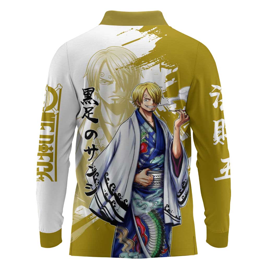 Vinsmoke Sanji - Wano Arc Samurai Style Long Sleeve Polo Shirt Sanji in Traditional Kimono - One Piece Wano Edition