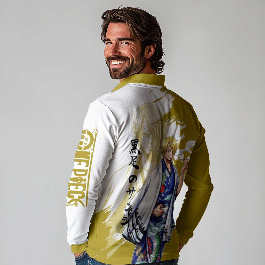 Vinsmoke Sanji - Wano Arc Samurai Style Long Sleeve Polo Shirt Sanji in Traditional Kimono - One Piece Wano Edition
