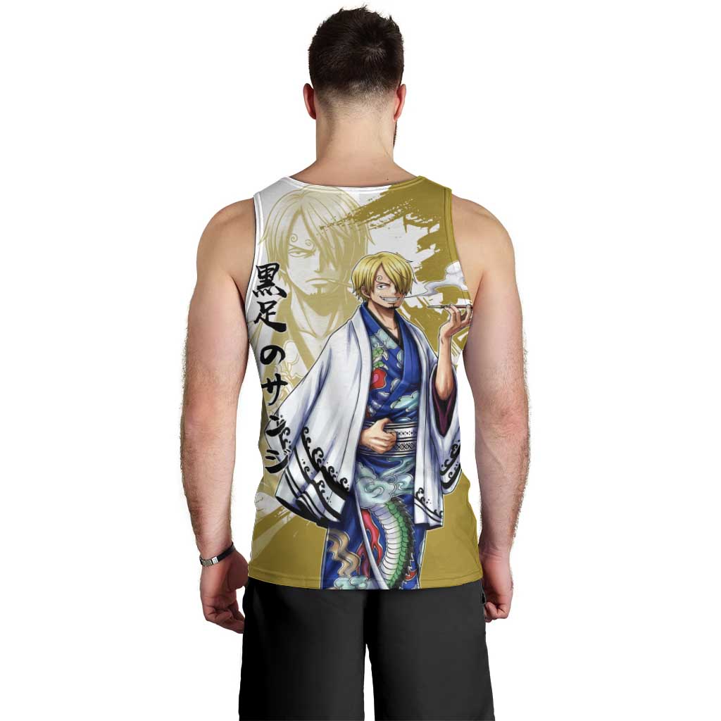 Vinsmoke Sanji - Wano Arc Samurai Style Men Tank Top Sanji in Traditional Kimono - One Piece Wano Edition
