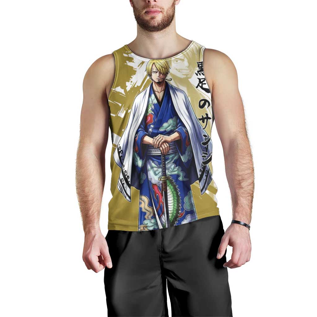 Vinsmoke Sanji - Wano Arc Samurai Style Men Tank Top Sanji in Traditional Kimono - One Piece Wano Edition