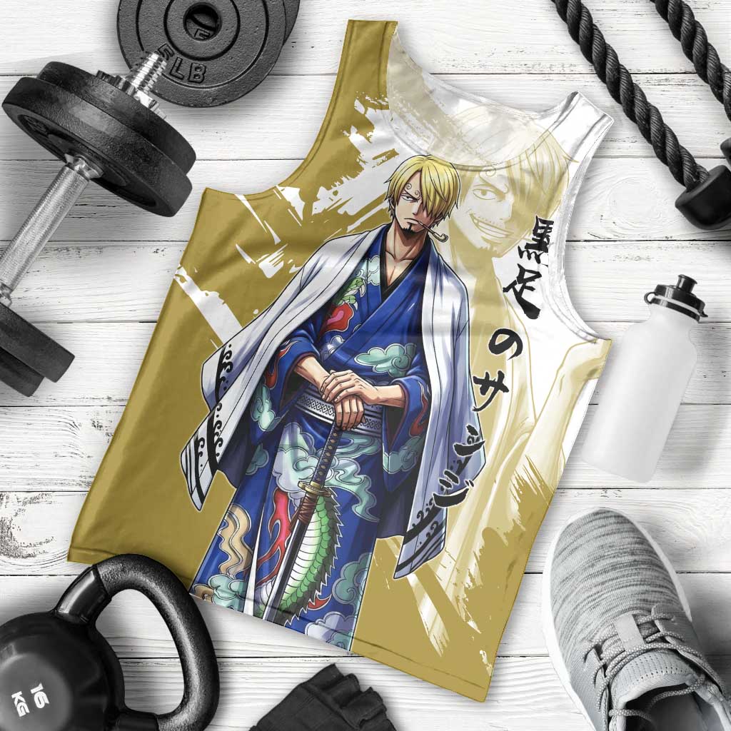 Vinsmoke Sanji - Wano Arc Samurai Style Men Tank Top Sanji in Traditional Kimono - One Piece Wano Edition