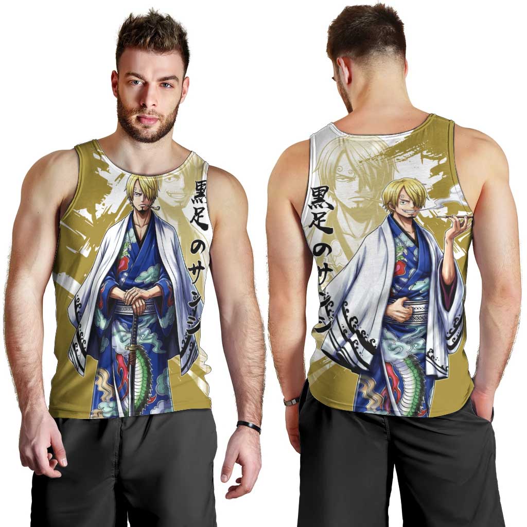 Vinsmoke Sanji - Wano Arc Samurai Style Men Tank Top Sanji in Traditional Kimono - One Piece Wano Edition