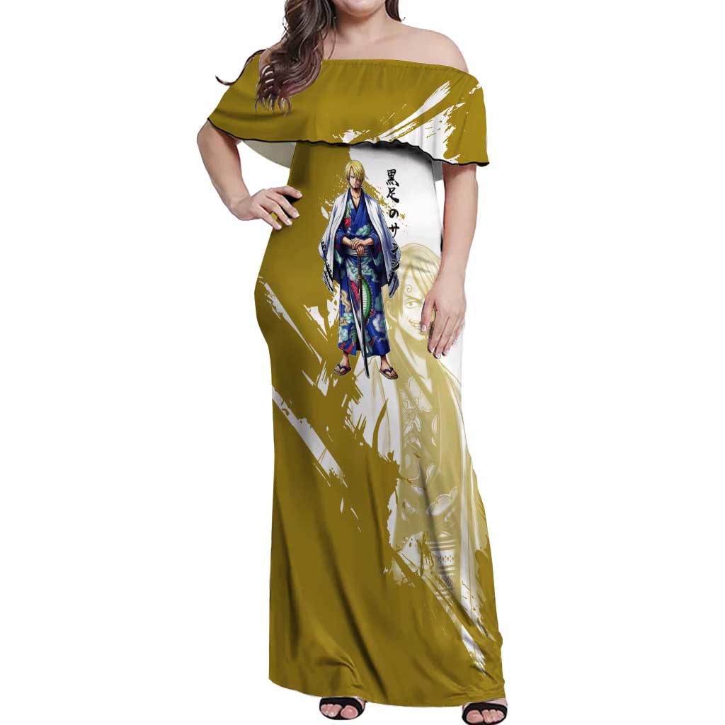 Vinsmoke Sanji - Wano Arc Samurai Style Off Shoulder Maxi Dress Sanji in Traditional Kimono - One Piece Wano Edition