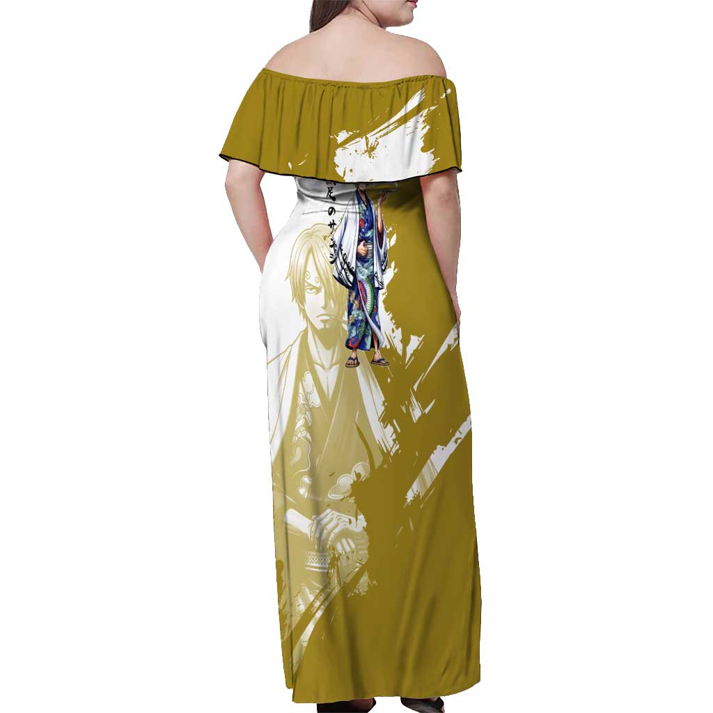 Vinsmoke Sanji - Wano Arc Samurai Style Off Shoulder Maxi Dress Sanji in Traditional Kimono - One Piece Wano Edition