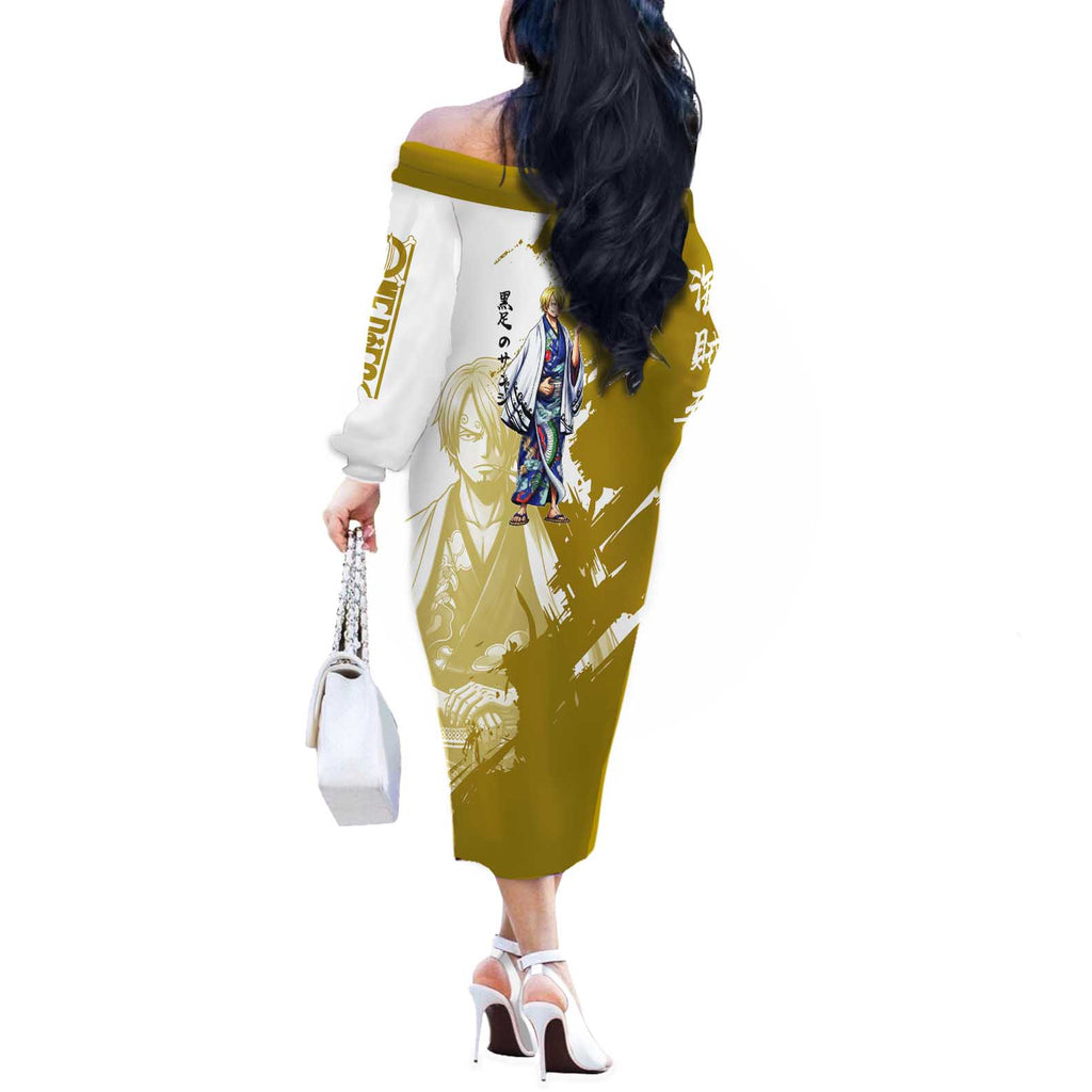 Vinsmoke Sanji - Wano Arc Samurai Style Off The Shoulder Long Sleeve Dress Sanji in Traditional Kimono - One Piece Wano Edition