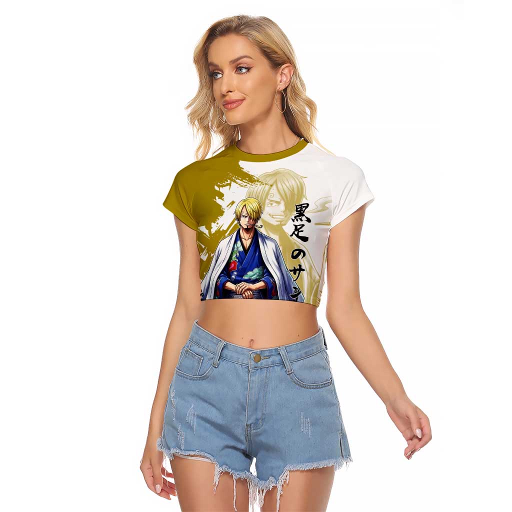 Vinsmoke Sanji - Wano Arc Samurai Style Raglan Cropped T Shirt Sanji in Traditional Kimono - One Piece Wano Edition