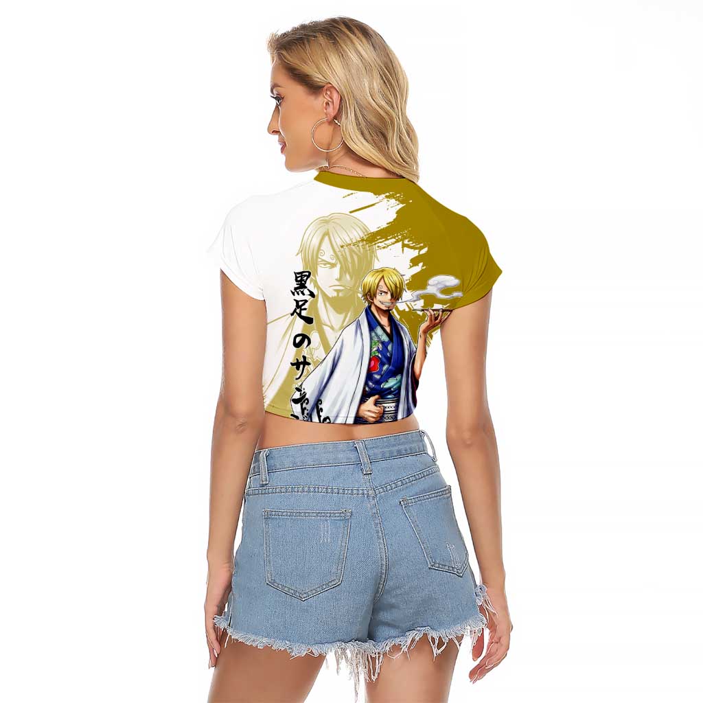 Vinsmoke Sanji - Wano Arc Samurai Style Raglan Cropped T Shirt Sanji in Traditional Kimono - One Piece Wano Edition