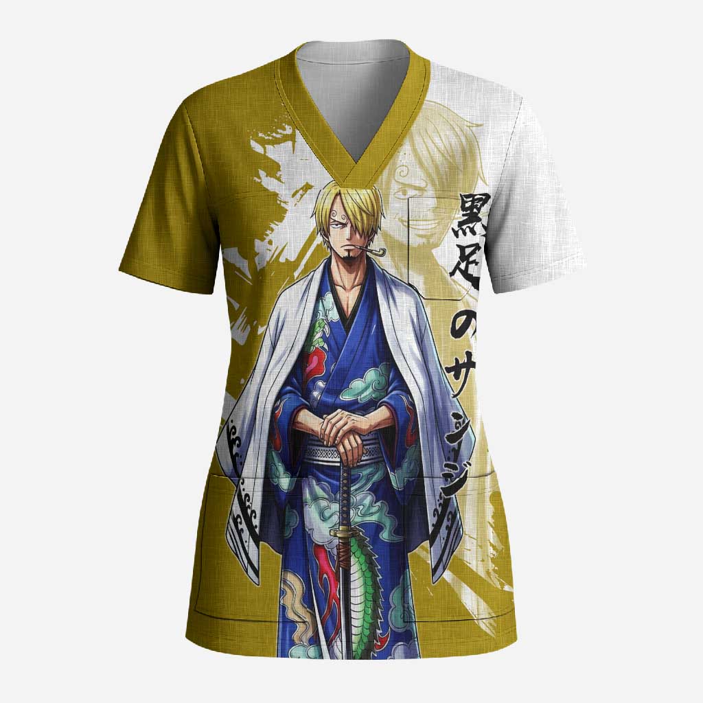 Vinsmoke Sanji - Wano Arc Samurai Style Scrub Top Sanji in Traditional Kimono - One Piece Wano Edition