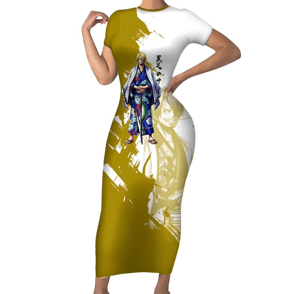 Vinsmoke Sanji - Wano Arc Samurai Style Short Sleeve Bodycon Dress Sanji in Traditional Kimono - One Piece Wano Edition