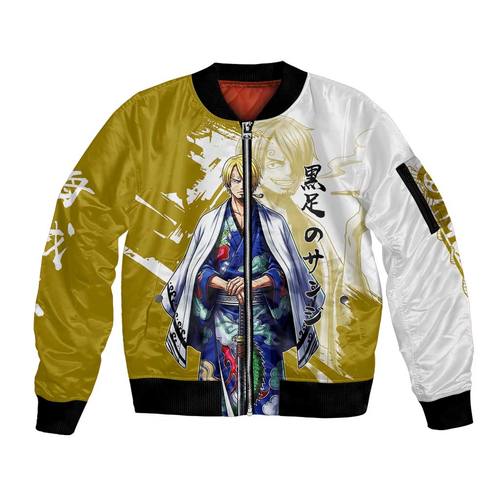 Vinsmoke Sanji - Wano Arc Samurai Style Sleeve Zip Bomber Jacket Sanji in Traditional Kimono - One Piece Wano Edition