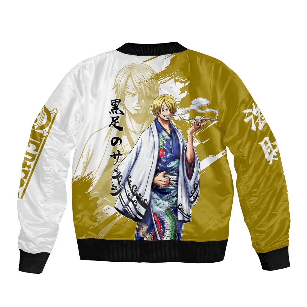 Vinsmoke Sanji - Wano Arc Samurai Style Sleeve Zip Bomber Jacket Sanji in Traditional Kimono - One Piece Wano Edition